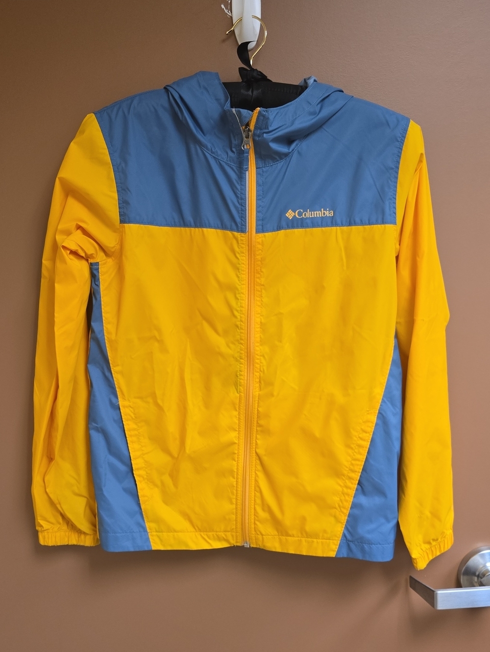 Columbia Yellow & Blue Hooded Full Zip Windbreaker Jacket Youth L
